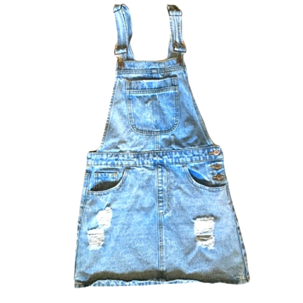FOREVER 21 Distressed Jean OverAll Dress - S